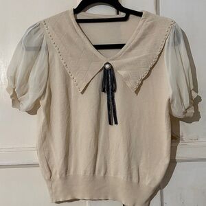 Beige Blouse with Sheer Sleeves